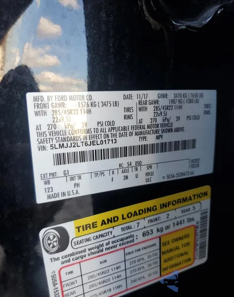 2018 Lincoln Navigator Reserve из США, поврежденный, VIN 5LMJJ2LT6JEL01713